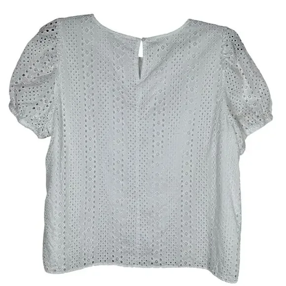 J. Crew Eyelet Lace Ivory White Short Sleeve Top Women's XL Professional Casual - Picture 2 of 7